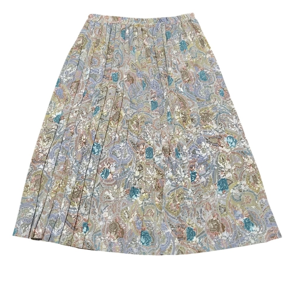 Andrea Gayle Vintage 80s USA Made Paisley Pleated Midi Skirt Pastel‎ Floral Med